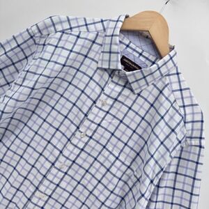 Johnston & Murphy Button Down Mens XXL Blue Purple Tattershall Plaid Long Sleeve